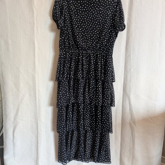 Kate & Lily tiered midi dress navy blue white polka dots Size 14 ruffles - Picture 4 of 14